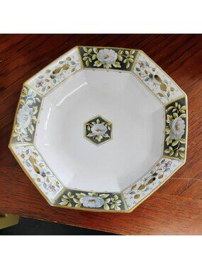 Hand-Painted Nippon Octagonal Porcelain Bowl With Floral & Bird Design